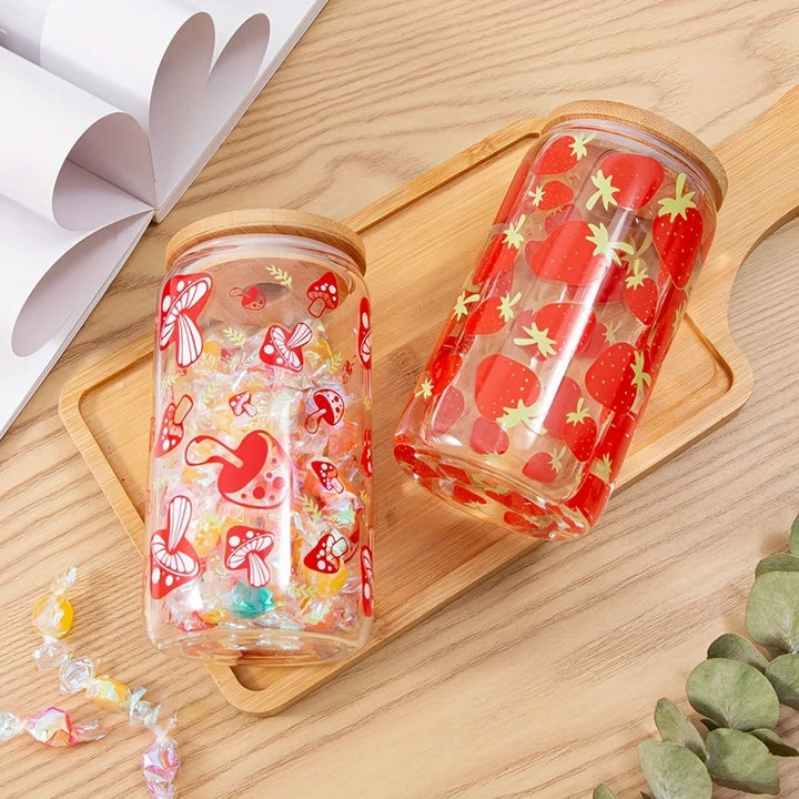 16oz Clear 3D Printed Sublimation Glass Cup With Bamboo Lid And Glass Straw Drinking Cups With Waterproof Sticker Muti-Pattern