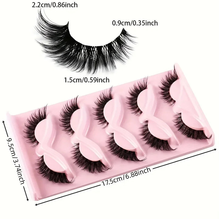 5 Pairs Cat Eye False Eyelashes - Hypoallergenic, Natural Long Manga Lashes With Winged Ends For Extended Eye Look - Total Trends Fusion