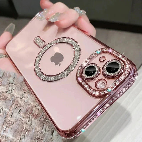 Clear Bling Crystal Phone Case For iPhone 15 16 14 11 12 13 Pro Max Plus For Magsafe Magnetic Wireless Charging Lens Film Cover - Total Trends Fusion