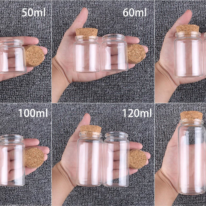 2pcs/lot 50ml 60ml 80ml 100ml 120ml 150ml Glass Bottles with Cork Candy Spice Jars for Art Crafts Wedding Favors 6 Sizes U-pick