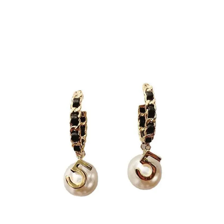 Luxury Vintage Number 5 Pearl Hoop Earrings Accessories Girls Gift Woman Earring Fashion Jewelry - Total Trends Fusion