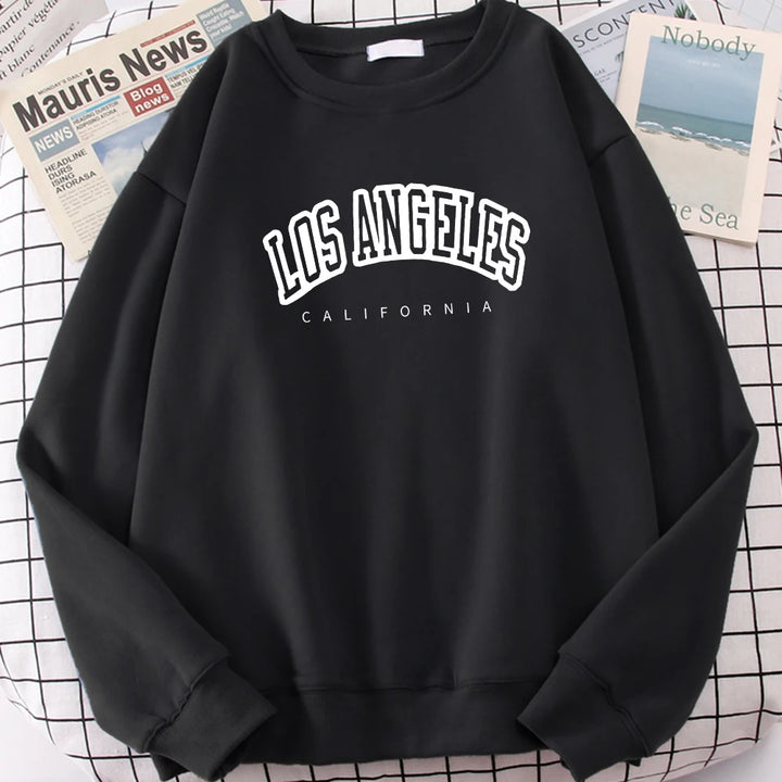 Los Angeles California City Streetwear Sweatshirt For Women Loose Oversized Clothing Personality Soft Letter Print Hoodies Woman - Total Trends Fusion