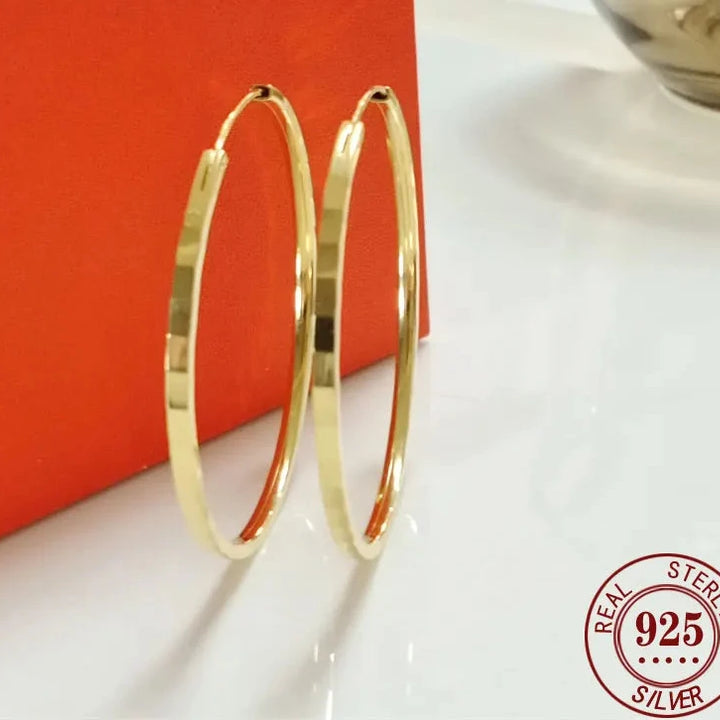 New Fashion18K Gold Plated Hoop Earrings For Women 925 Sterling Silver 2.0mm Fashion Earring 3/4/5/6CM