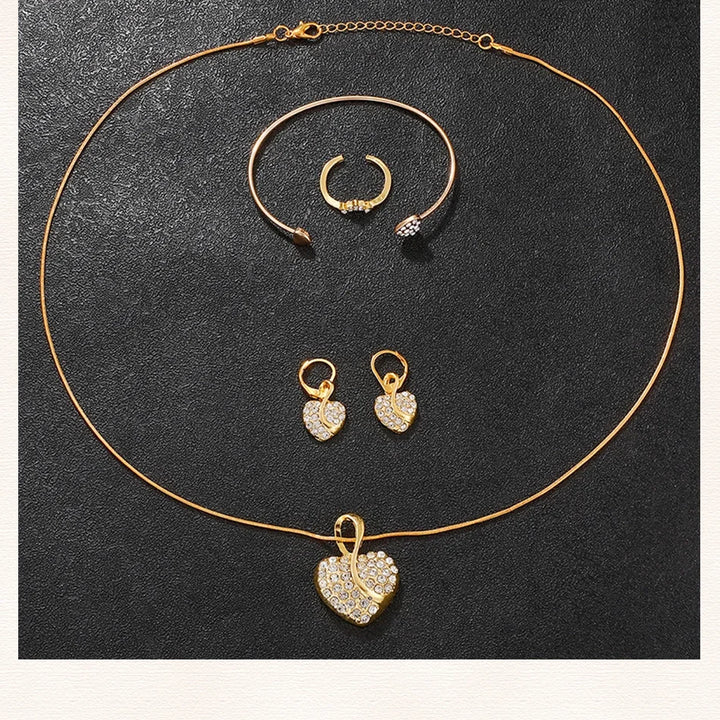 Women's Quartz Watch Gold Luxury Women Ring Necklace Earring Rhinestone Fashion Wristwatch Casual Ladies Watches Jewelry Set