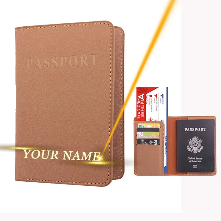 Women Men Engraved Name Passport Cover Travel Credit Id  Card Holder Case Wallet