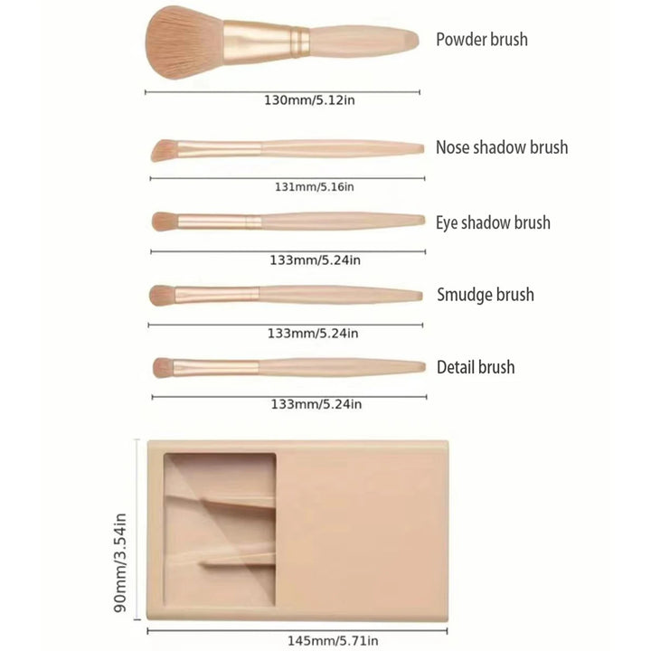 5pcs Travel Cosmetic Brush Kit With Mirror Makeup Brush Set Bag Portable Organizer Box Beauty Tool Case Rose Gold Letter Pattern