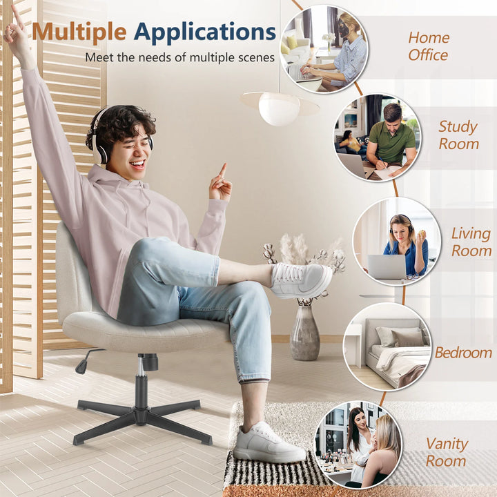 JHK Cross Legged Office Chair Armless Wide Desk Chair with Dual-Purpose Base Adjustable Swivel Fabric Task Vanity Home Office - Total Trends Fusion