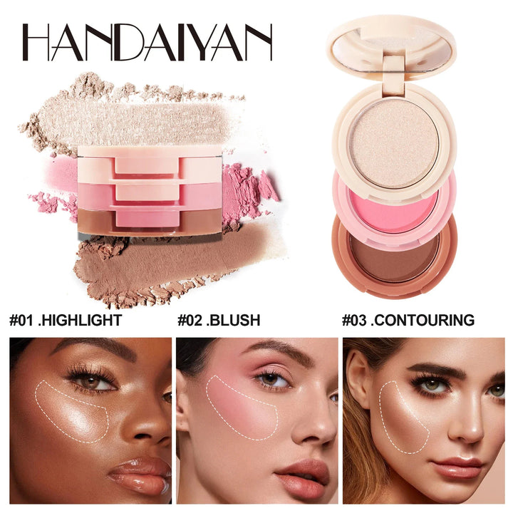 New 3 In 1 Matte Highlighter Contouring Blush Palette Pearly Shiny Eyeshadow Multifunctional Face Makeup Palette Female Cosmetic