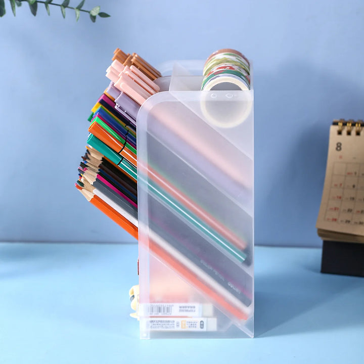 Minimalist Oblique Pen Holder Storage Box Transparent Multifunction Large Capacity Pen Bucket Office Desk Stationery Organizer