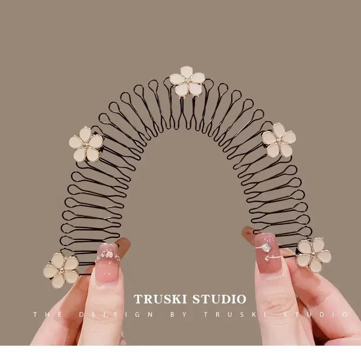 Lovely Flower Pearl Broken Hair Organizer Girls Women Hairpin Clip Invisible Bangs Fixed Insert Comb Tiara Headband Accessories