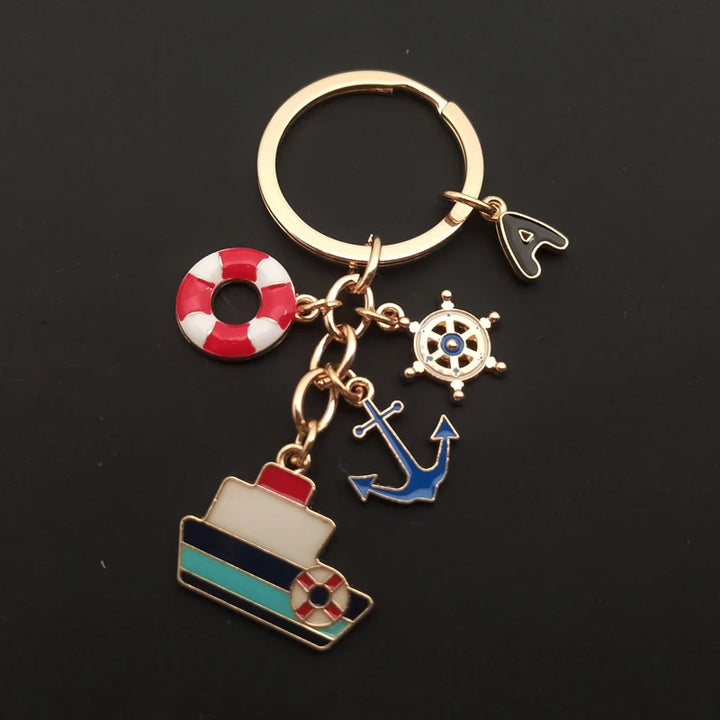 Creative Ocean Keychain A-Z Letter Keychain Enamel Anchor Ship Steering Wheel Ship Model Pendant Bag Car Pendant Souvenir - Total Trends Fusion