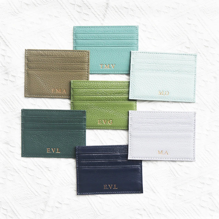Custom Company Logo Cowhide Card Holder Woman Man Fashion Slim Mini Card Bag Genuine Leather Engrave Name Luxury Casual Purse