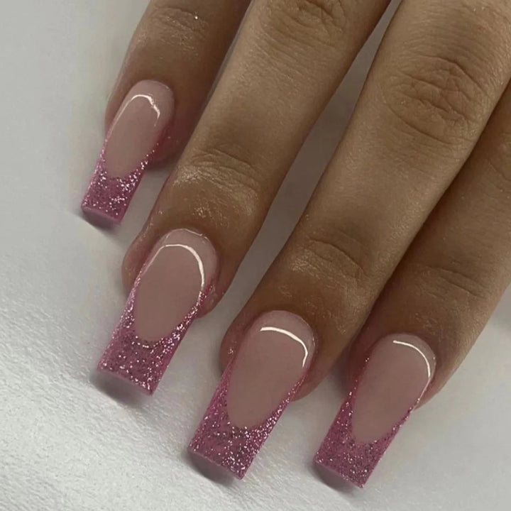 Hot New Women Girls 24Pcs Long Square Red French White Border Heart Full Coverage Wearable Fake Nail Press on Nail Art