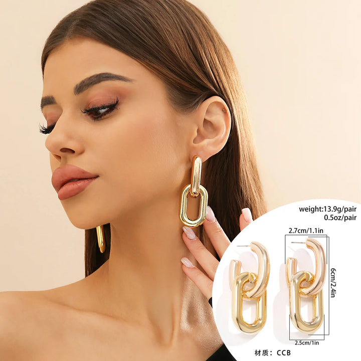 Retro Double Loop Design Drop Earrings Gold Color Geometric Round Hoop Earrings for Women Girls Punk Hip Hop Fashion Jewelry - Total Trends Fusion