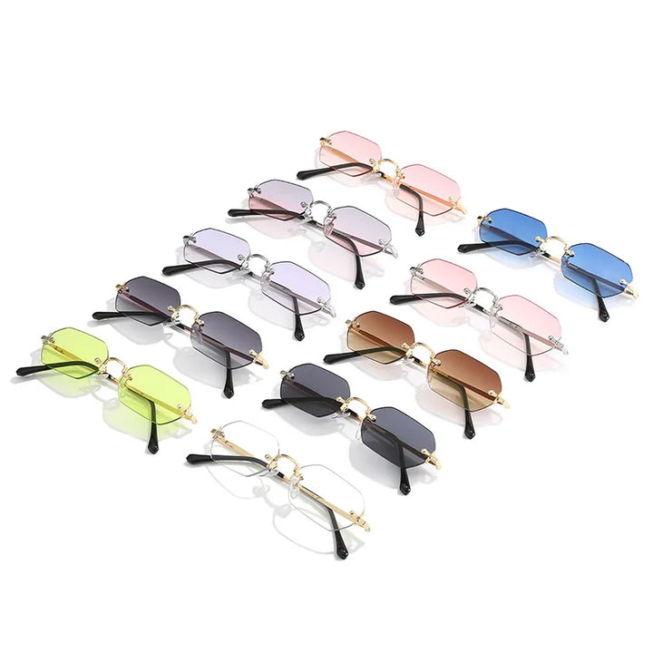 Fashion Vintage Rimless Square Sunglasses Women Men Luxury Brand Designer Popular Travel Small Frame Sun Glasses Sexy Ladies