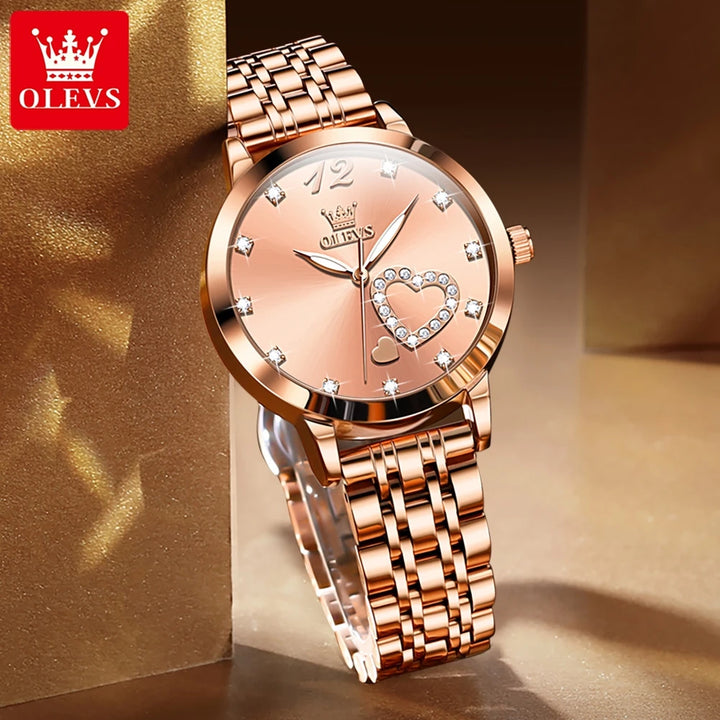 OLEVS Japan Quartz Women Watch Stainless steel Bracelet "Love" Dial Fashion Elegant Waterproof Luminous Quartz Watch for Ladies - Total Trends Fusion