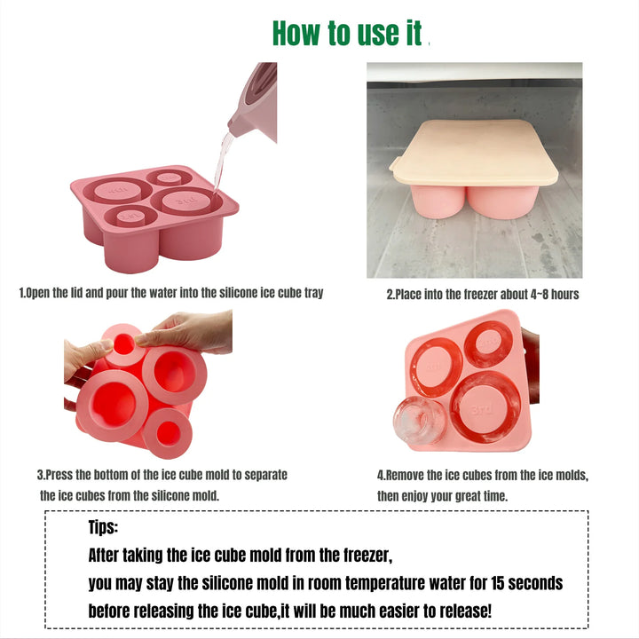 Ice Cube Tray Mold for Tumbler Stanley Cup Silicone Cylinder Ice Cube Maker Mold with Lid For 20oz 30oz 40oz