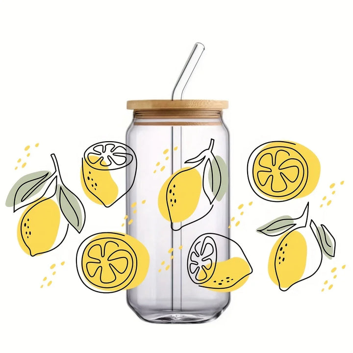 16oz Clear 3D Printed Sublimation Glass Cup With Bamboo Lid And Glass Straw Drinking Cups With Waterproof Sticker Muti-Pattern