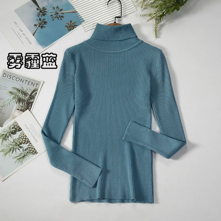 ZOKI Simple Women Turtleneck Sweater Winter Fashion Pullover Elastic Knit Ladies Jumper Casual Solid Black Female Basic Tops - Total Trends Fusion
