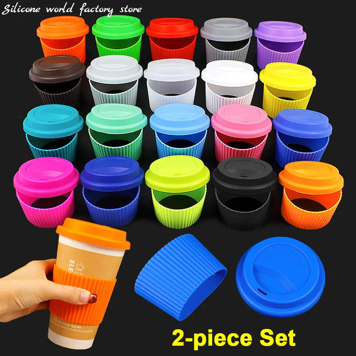 Silicone World 2PCS/Set Silicone Coffee Cup Cover Heat Insulation Anti Slip Cup Sleeve Mug Glass Cup Cover Anti-Dust Cup Lids - Total Trends Fusion