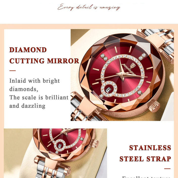 POEDAGAR Luxury Watch For Woman High Quality Diamond Ladies Quartz Watch Waterproof Date Stainless Steel Women Watches reloj+box