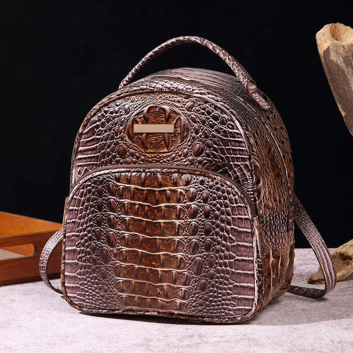 Luxury Crocodile Pattern Backpack Vintage Travel Daypack Classic Preppy School Knapsack