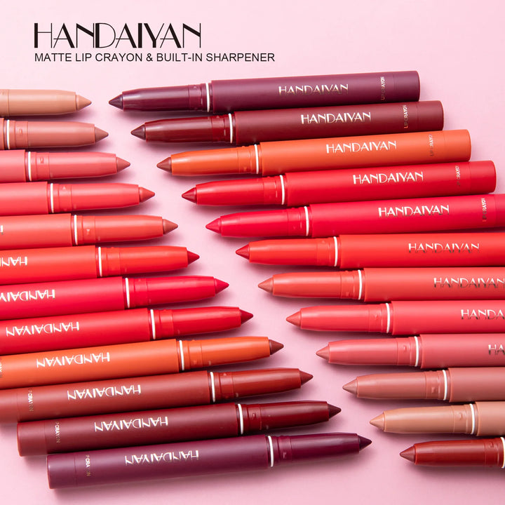 Handaiyan 12 Colors Lip Liner Matte Waterproof Velvet Nude Lipstick Pencil Sexy Red Brown Pigments Makeup Long Lasting - Total Trends Fusion