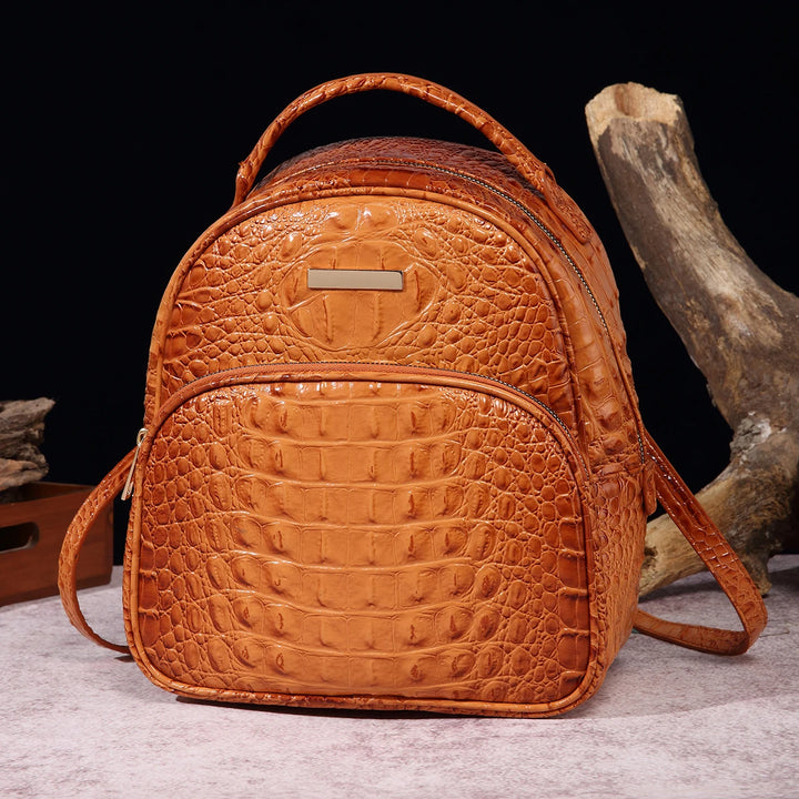 Luxury Crocodile Pattern Backpack Vintage Travel Daypack Classic Preppy School Knapsack