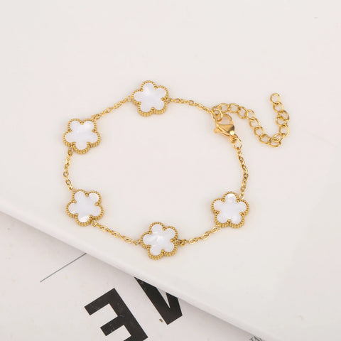 Adjustable New Design Gold Plated Stainless Steel 316L Plant Flower Bracelet With Five Leaf Petals Women's Luxury Gifts Clover - Total Trends Fusion