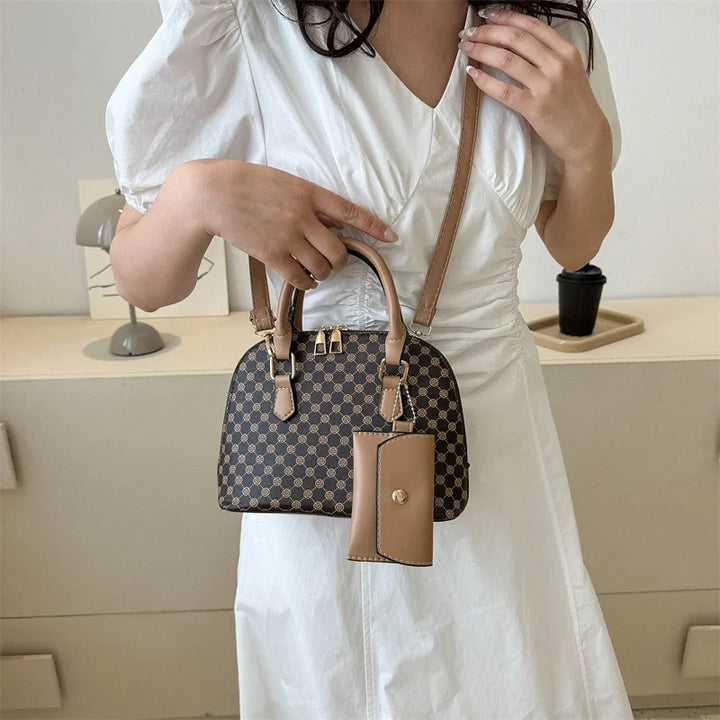 Luxury Shell Bag Fashion Women's Handbag Korean Style Shoulder Bag Plaid Print Crossbody Bag Shell Shape Wallet Card Bag