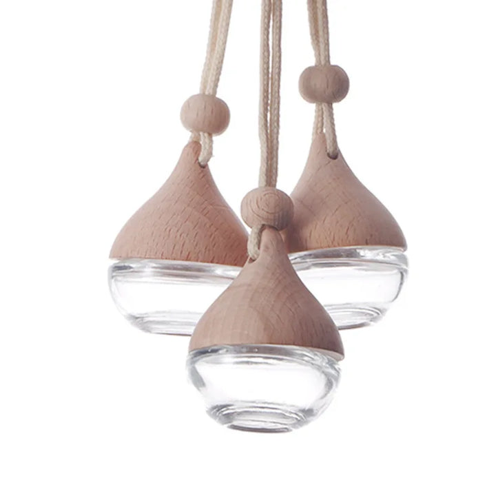 5ml Empty Pendant Auto Perfume Frosted Mini Perfume Bottles with Wood Lid Frosted Glass Bottle Essential Oil Container Portable