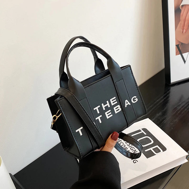 Women Tote Bag Contrast Letters Fashion Ladies Top-Handle Bags PU Leather Portable Casual Simple Adjustable Straps Hobos Bags