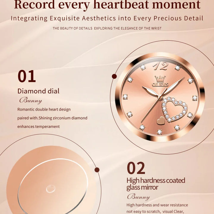 OLEVS Japan Quartz Women Watch Stainless steel Bracelet "Love" Dial Fashion Elegant Waterproof Luminous Quartz Watch for Ladies