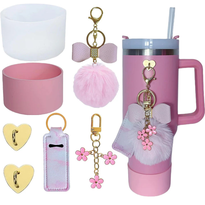 7pcs Accessories for Stanley Cup,2 Silicone Boots 2 Hooks,2 charms and Lipstick Holder Bag for Stanley Tumbler 40oz with Handle - Total Trends Fusion