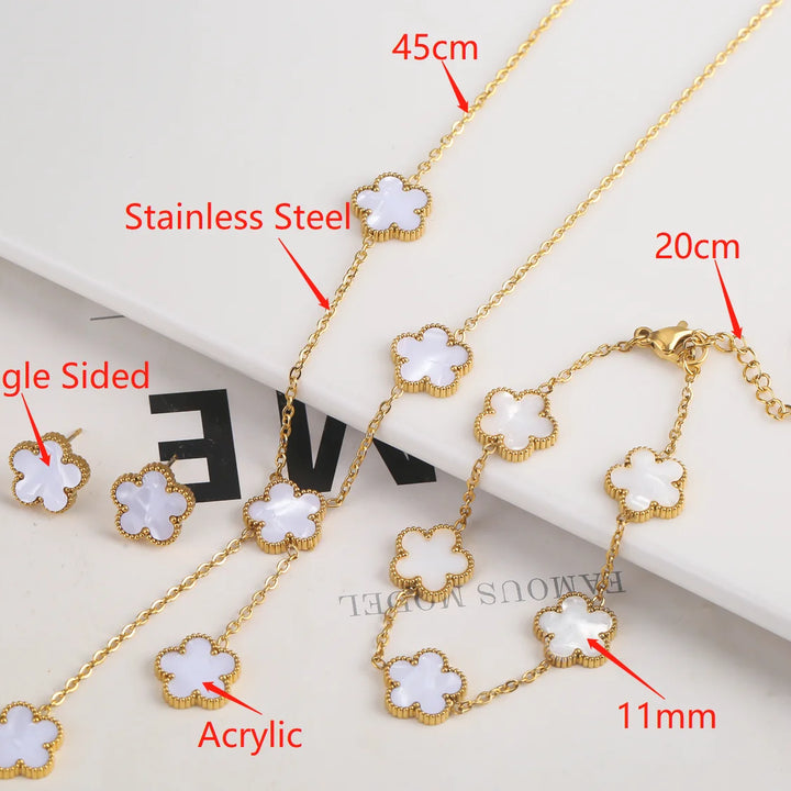 Adjustable New Design Gold Plated Stainless Steel 316L Plant Flower Bracelet With Five Leaf Petals Women's Luxury Gifts Clover
