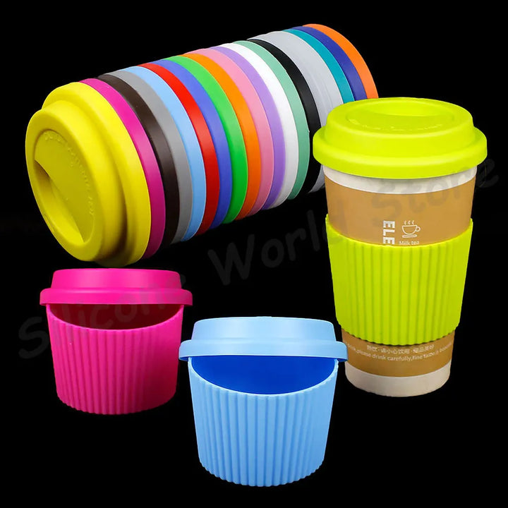 Silicone World 2PCS/Set Silicone Coffee Cup Cover Heat Insulation Anti Slip Cup Sleeve Mug Glass Cup Cover Anti-Dust Cup Lids - Total Trends Fusion