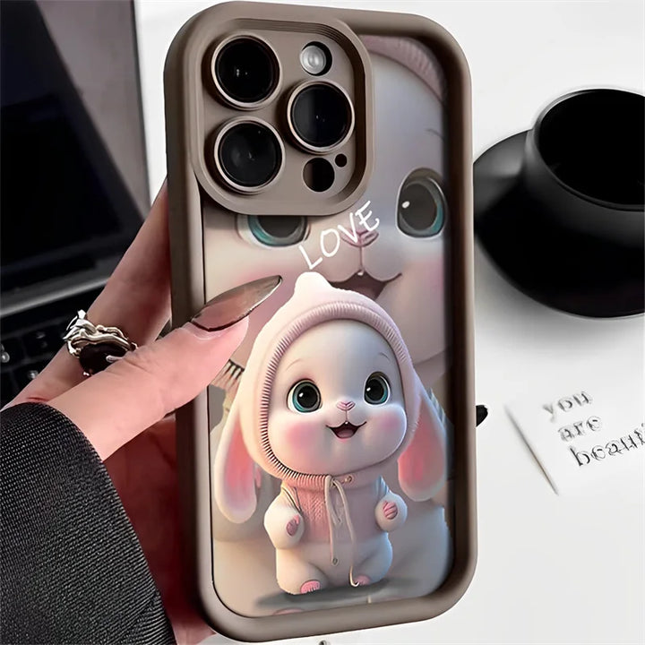 Lovely Pink Rabbit Silicone Case For Samsung Galaxy S24 S23 Ultra S22 S21 Plus S20 FE A12 A32 A52 A52S A23 A33 A53 A14 A34 A54