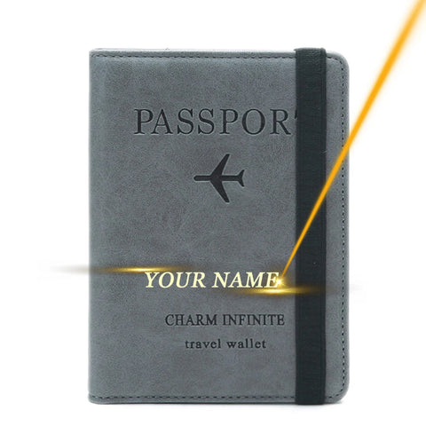 Women Men Engraved Name Passport Cover Travel Credit Id  Card Holder Case Wallet