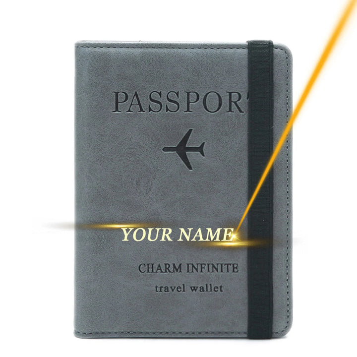 Women Men Engraved Name Passport Cover Travel Credit Id  Card Holder Case Wallet