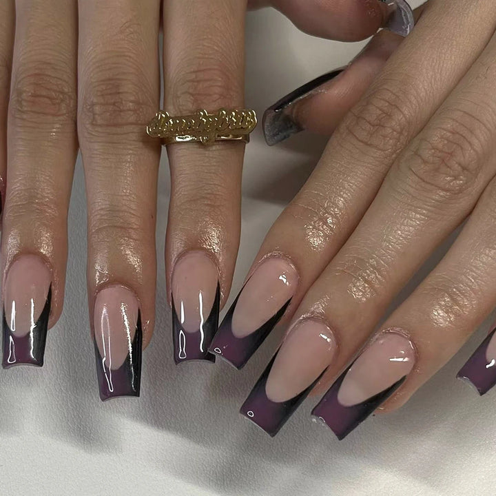 Hot New Women Girls 24Pcs Long Square Red French White Border Heart Full Coverage Wearable Fake Nail Press on Nail Art