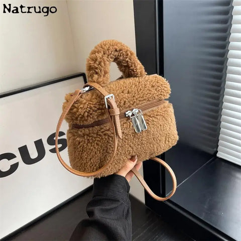 "Winter Soft Plush Women’s Shoulder Bag | Faux Lamb Wool Crossbody Bucket Bag"