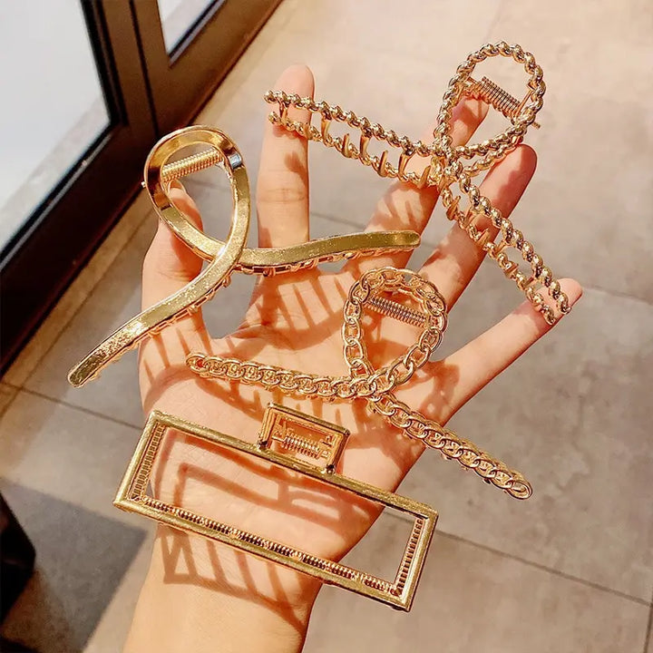 GoldHollow Geometric Hair Clips Metal Hair Claw Cross Hairclip Headband Hairpin Sliver Hair Crab Women Fashion Hair - Total Trends Fusion