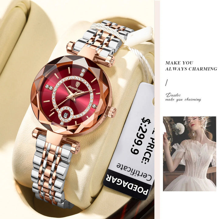 POEDAGAR Luxury Watch For Woman High Quality Diamond Ladies Quartz Watch Waterproof Date Stainless Steel Women Watches reloj+box