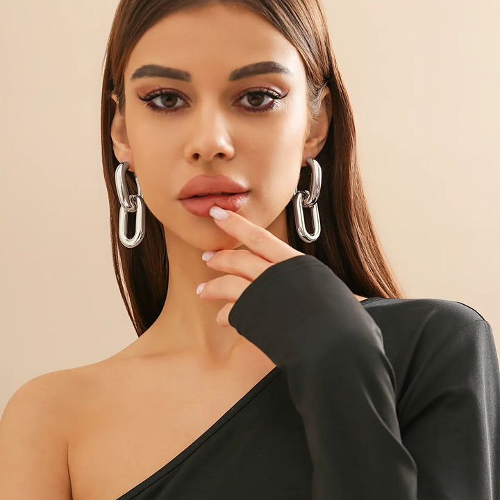 Retro Double Loop Design Drop Earrings Gold Color Geometric Round Hoop Earrings for Women Girls Punk Hip Hop Fashion Jewelry - Total Trends Fusion