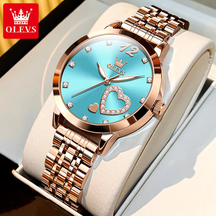 OLEVS Japan Quartz Women Watch Stainless steel Bracelet "Love" Dial Fashion Elegant Waterproof Luminous Quartz Watch for Ladies - Total Trends Fusion