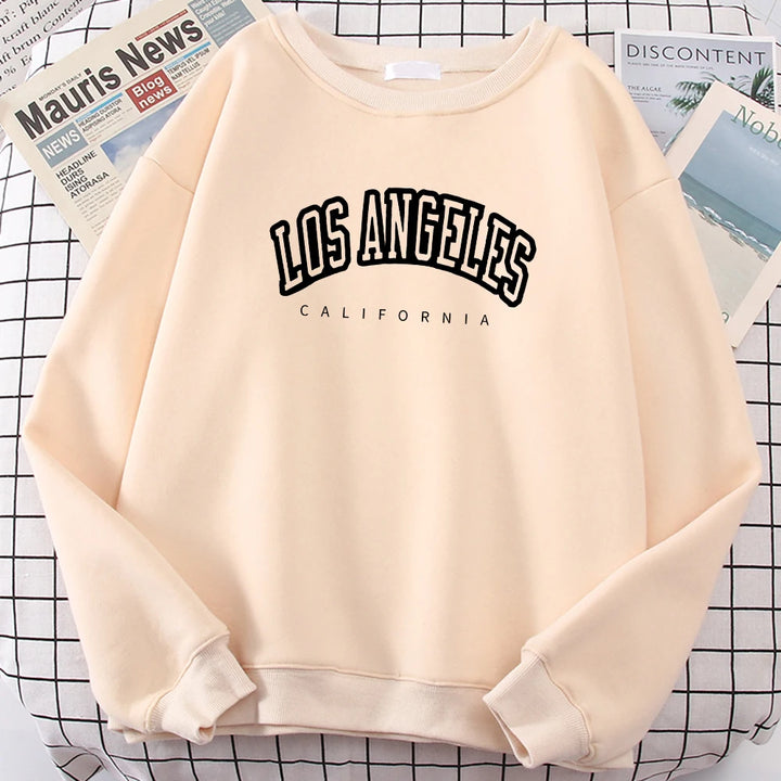 Los Angeles California City Streetwear Sweatshirt For Women Loose Oversized Clothing Personality Soft Letter Print Hoodies Woman - Total Trends Fusion