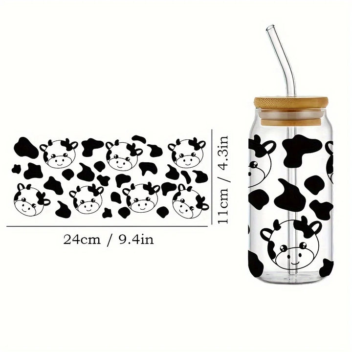 16oz Clear 3D Printed Sublimation Glass Cup With Bamboo Lid And Glass Straw Drinking Cups With Waterproof Sticker Muti-Pattern