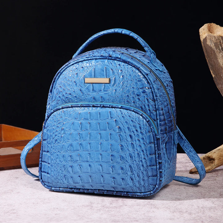 Luxury Crocodile Pattern Backpack Vintage Travel Daypack Classic Preppy School Knapsack