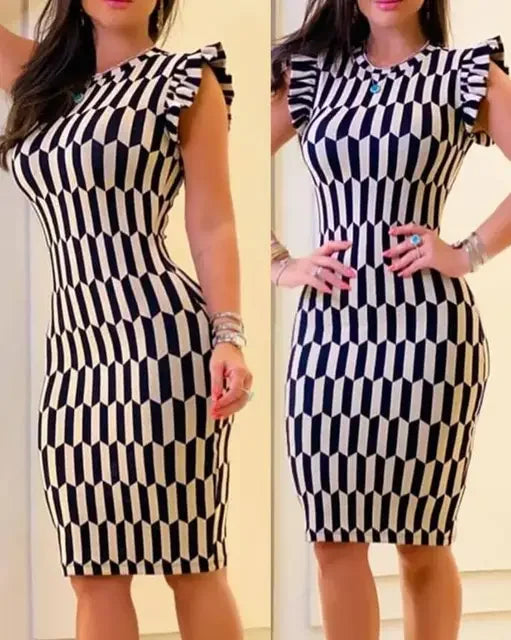 2024 Summer Women's Dresses Fashion Elegant Colorblock Round Neck Sleeveless Casual Bodycon Mini Daily Dress for Female - Total Trends Fusion