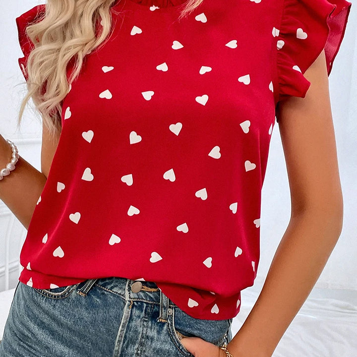 Fashion Chiffon Print Women's Shirt Casual Ruffle Short Sleeve Top Pink Chic Woman Blouse And Shirts Elegant Blouses Summer 2022